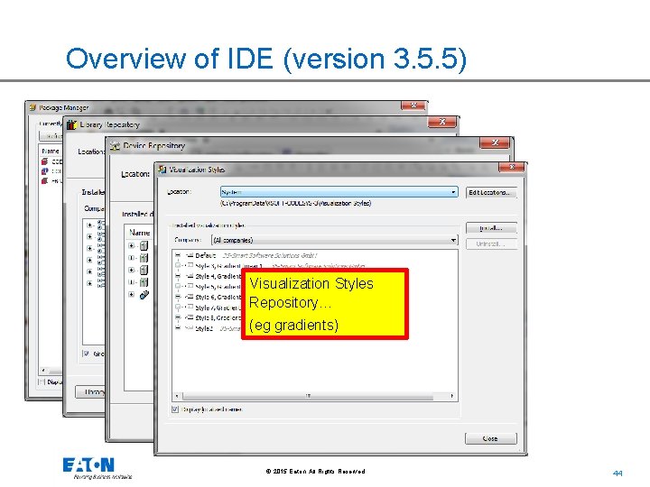 Overview of IDE (version 3. 5. 5) Visualization Styles Repository… (eg gradients) © 2015