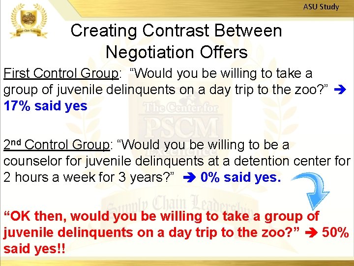 ASU Study Creating Contrast Between Negotiation Offers First Control Group: “Would you be willing