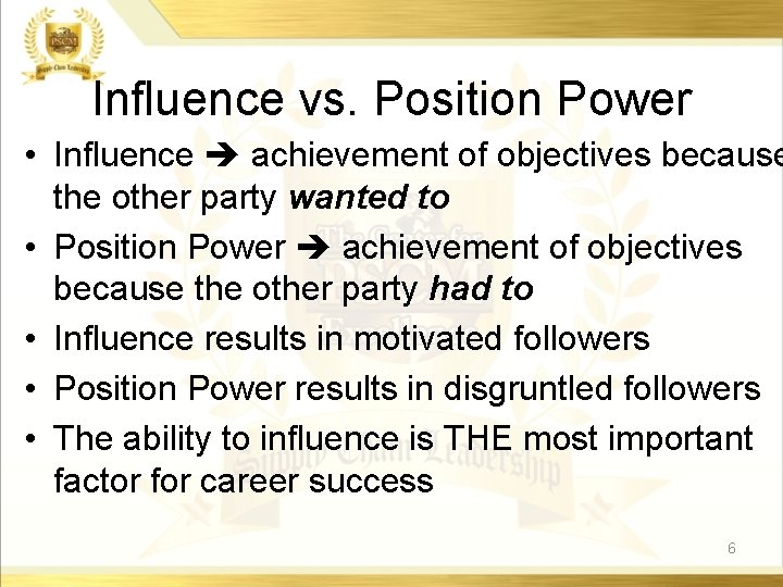 Influence vs. Position Power • Influence achievement of objectives because the other party wanted Influence vs. Position Power • Influence achievement of objectives because the other party wanted