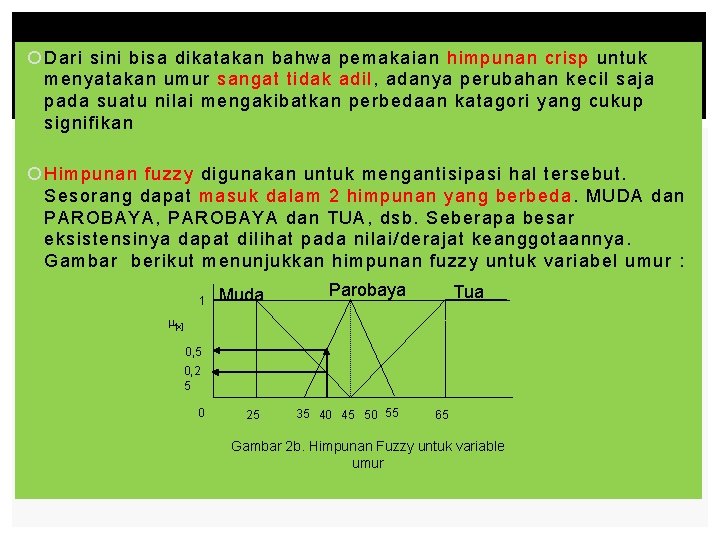  Dari sini bisa dikatakan bahwa pemakaian himpunan crisp untuk menyatakan umur sangat tidak