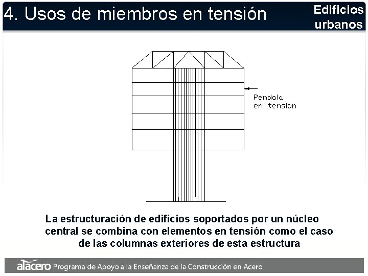 4. Usos de miembros en tensión Edificios urbanos La estructuración de edificios soportados por