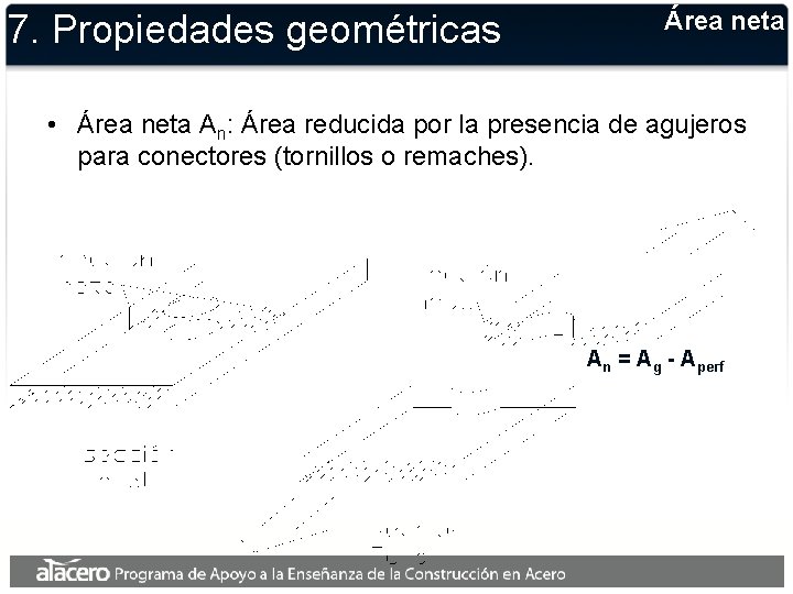 7. Propiedades geométricas Área neta • Área neta An: Área reducida por la presencia