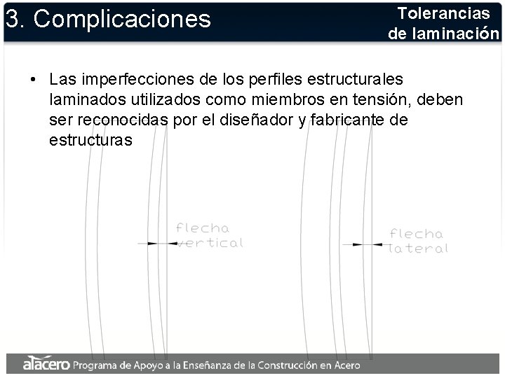 3. Complicaciones Tolerancias de laminación • Las imperfecciones de los perfiles estructurales laminados utilizados