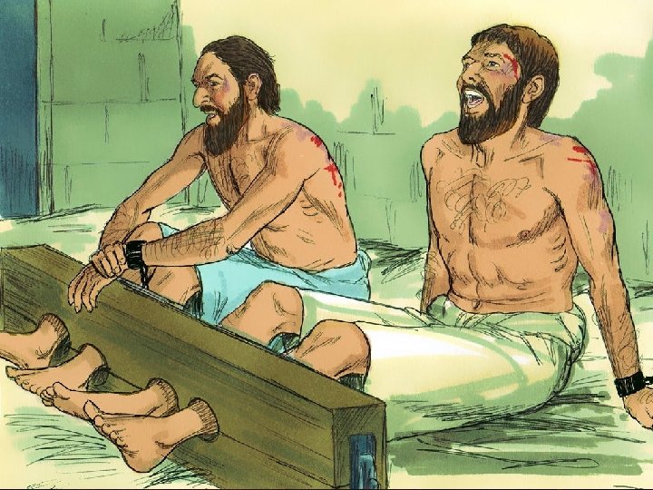 Picture of Paul and Silas in the jail in Philippi praising the Lord 