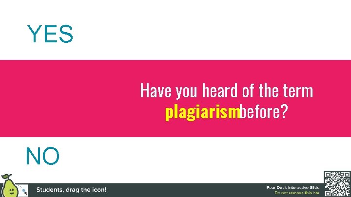 YES Have you heard of the term plagiarismbefore? NO 