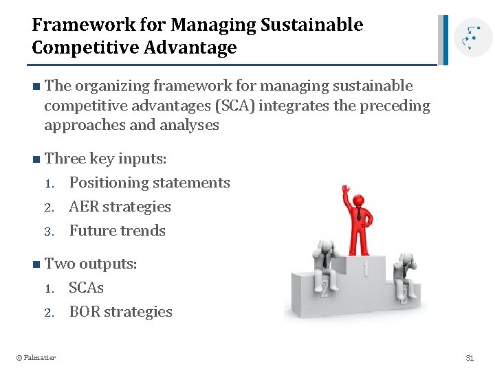 Framework for Managing Sustainable Competitive Advantage n The organizing framework for managing sustainable competitive