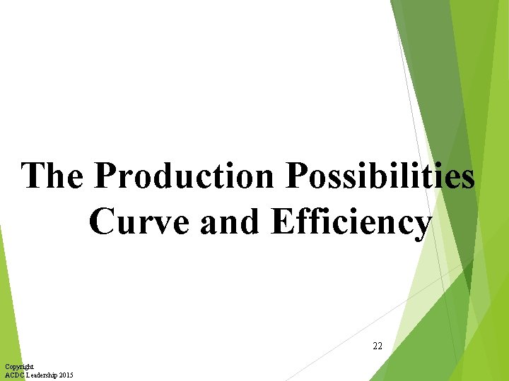 The Production Possibilities Curve and Efficiency 22 Copyright ACDC Leadership 2015 
