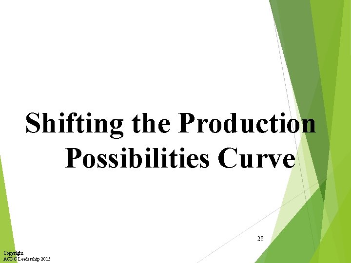 Shifting the Production Possibilities Curve 28 Copyright ACDC Leadership 2015 