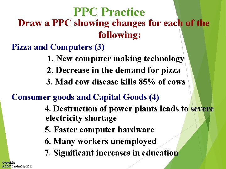 PPC Practice Draw a PPC showing changes for each of the following: Pizza and