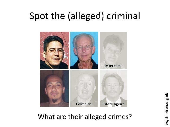 Spot the (alleged) criminal Politician Estate agent What are their alleged crimes? psychlotron. org.