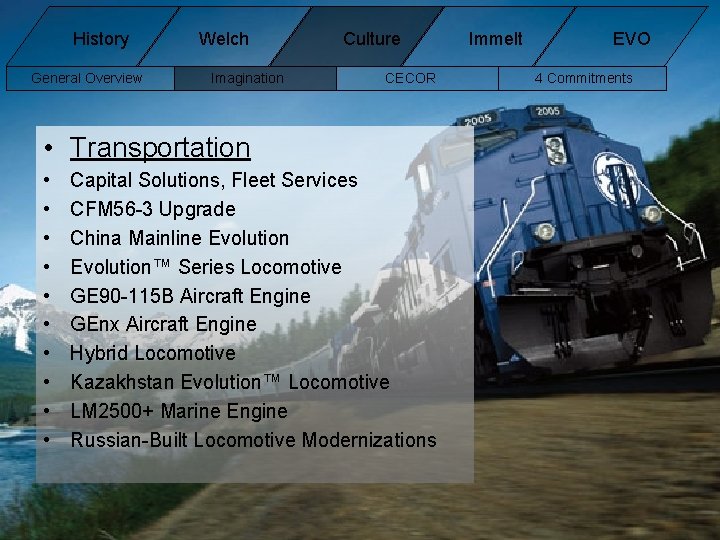History General Overview Welch Imagination Culture CECOR • Transportation • • • Capital Solutions, History General Overview Welch Imagination Culture CECOR • Transportation • • • Capital Solutions,