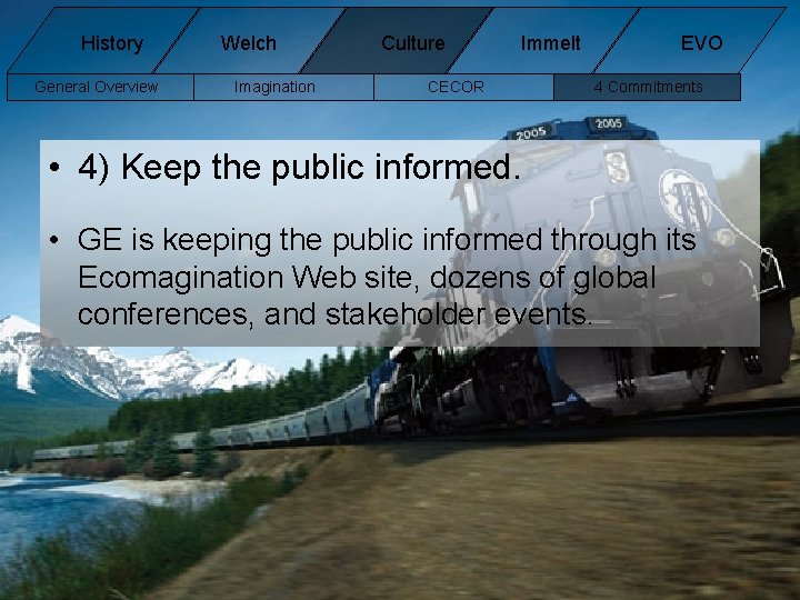 History General Overview Welch Imagination Culture Immelt CECOR EVO 4 Commitments • 4) Keep History General Overview Welch Imagination Culture Immelt CECOR EVO 4 Commitments • 4) Keep