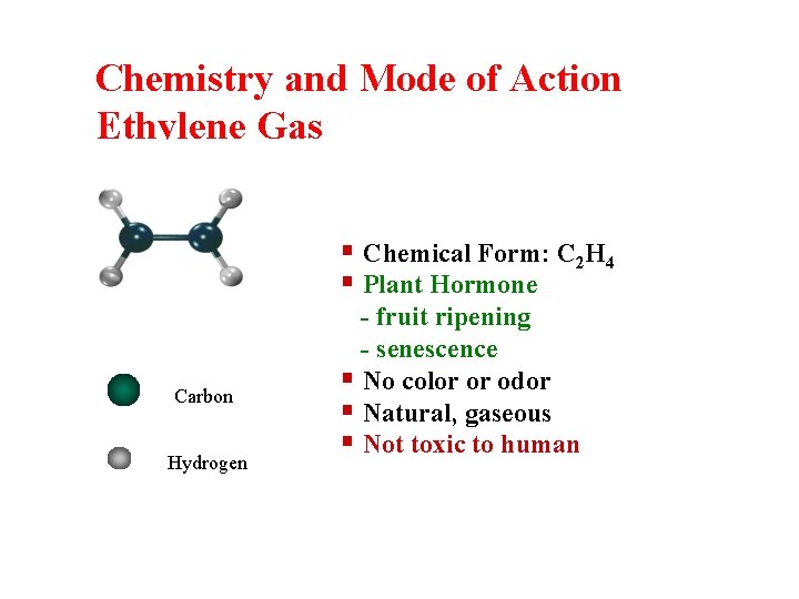 Chemistry and Mode of Action Ethylene Gas § Chemical Form: C 2 H 4
