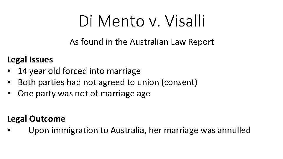 Di Mento v. Visalli As found in the Australian Law Report Legal Issues • Di Mento v. Visalli As found in the Australian Law Report Legal Issues •