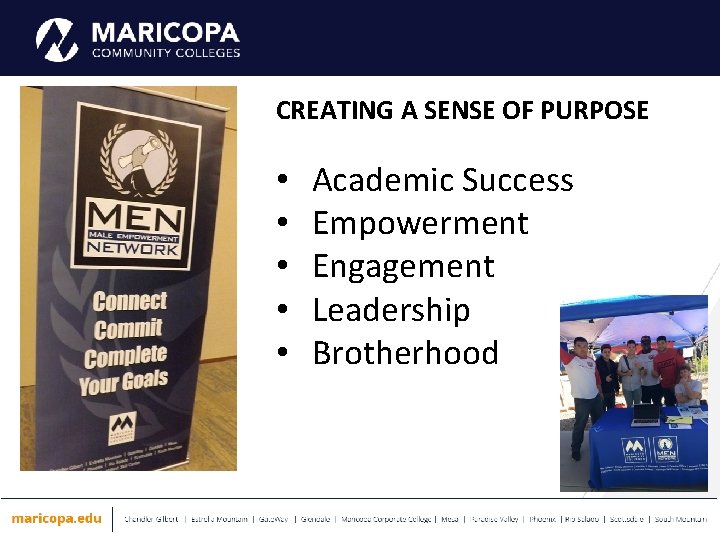 CREATING A SENSE OF PURPOSE • • • Academic Success Empowerment Engagement Leadership Brotherhood