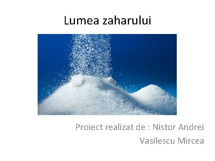 Lumea zaharului Proiect realizat de : Nistor Andrei Vasilescu Mircea 