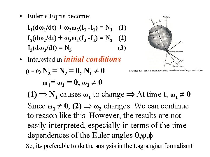 • Euler’s Eqtns become: I 1(dω1/dt) + ω2ω3(I 3 -I 1) = N • Euler’s Eqtns become: I 1(dω1/dt) + ω2ω3(I 3 -I 1) = N
