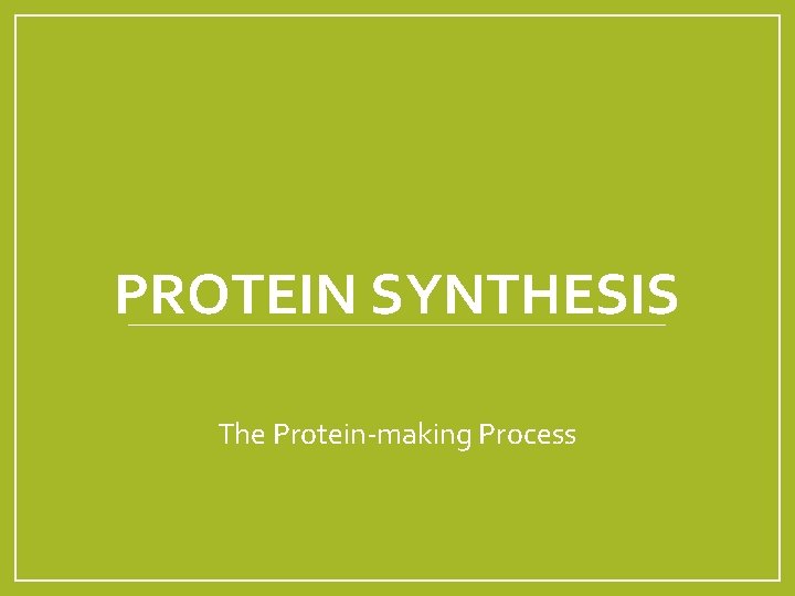 PROTEIN SYNTHESIS The Protein-making Process 