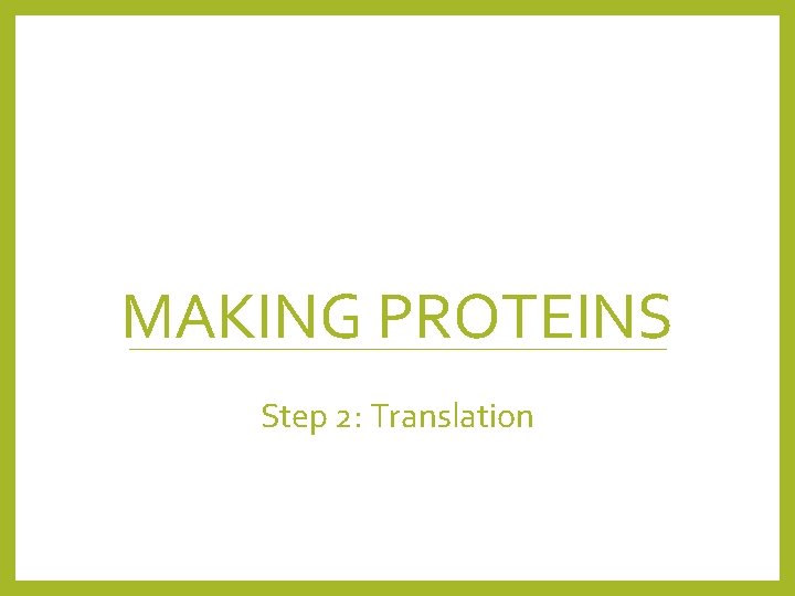 MAKING PROTEINS Step 2: Translation 