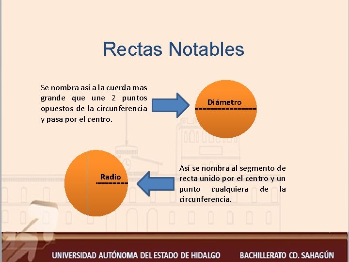 Rectas Notables Se nombra así a la cuerda mas grande que une 2 puntos