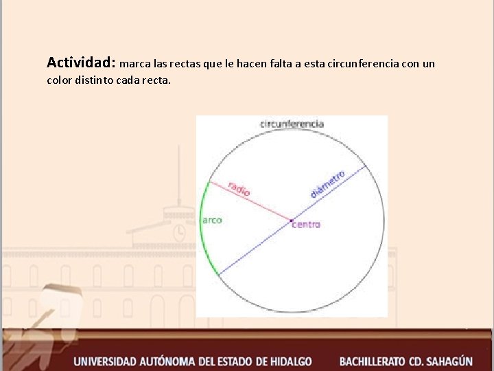 Actividad: marca las rectas que le hacen falta a esta circunferencia con un color