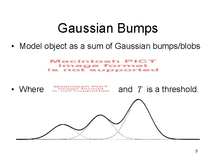 Gaussian Bumps • Model object as a sum of Gaussian bumps/blobs • Where and