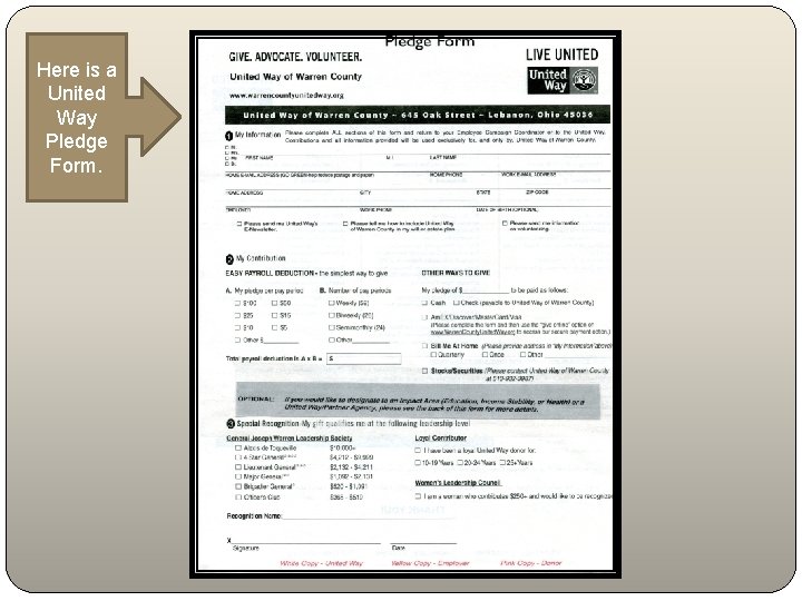 Here is a United Way Pledge Form. 