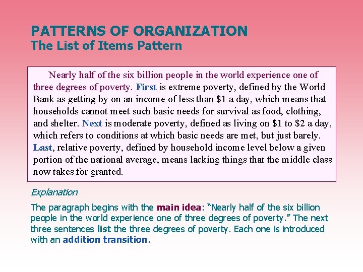 PATTERNS OF ORGANIZATION The List of Items Pattern Nearly half of the six billion
