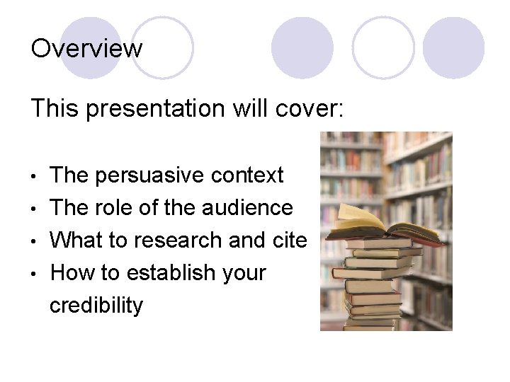 Overview This presentation will cover: The persuasive context • The role of the audience