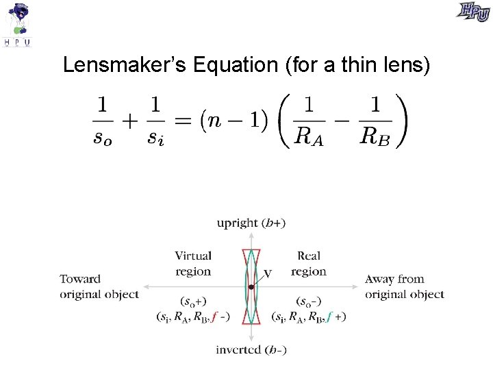 Lensmaker’s Equation (for a thin lens) Lensmaker’s Equation (for a thin lens)