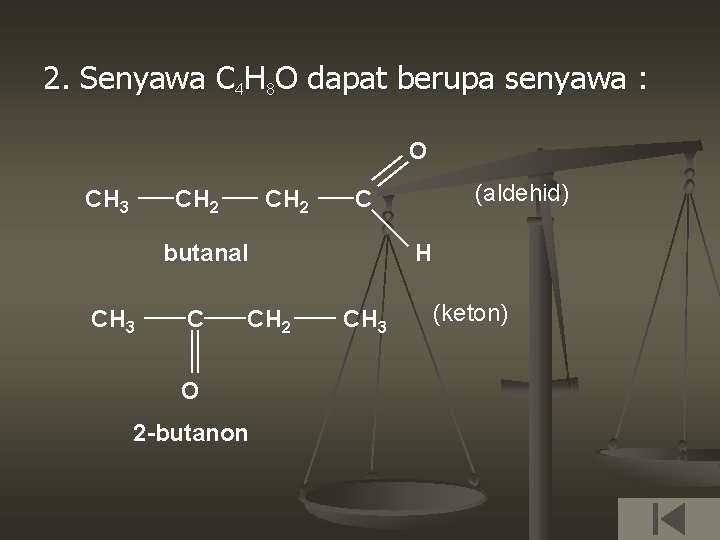 2. Senyawa C 4 H 8 O dapat berupa senyawa : O CH 3