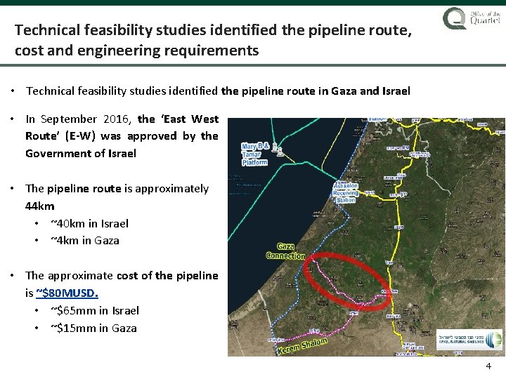 Technical feasibility studies identified the pipeline route, cost and engineering requirements • Technical feasibility