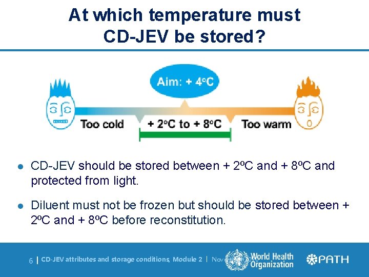At which temperature must CD-JEV be stored? l CD-JEV should be stored between +