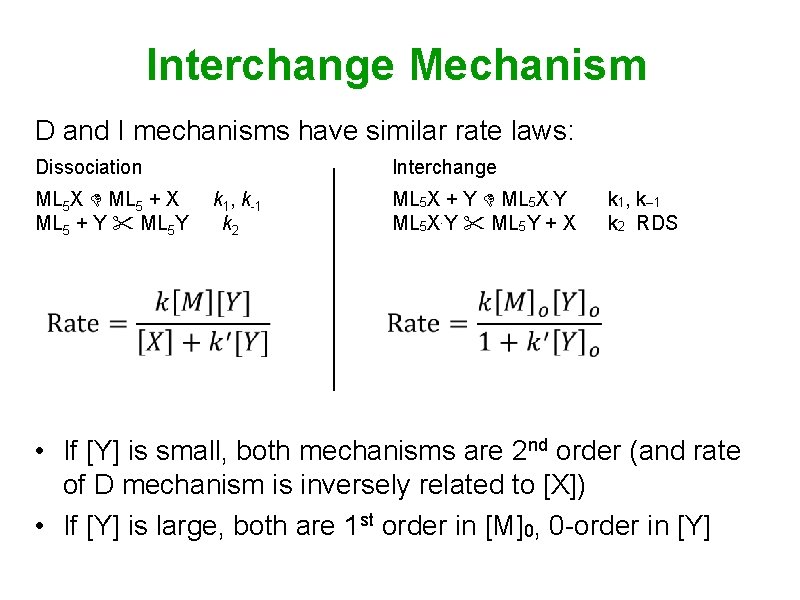 Interchange Mechanism D and I mechanisms have similar rate laws: Dissociation ML 5 X