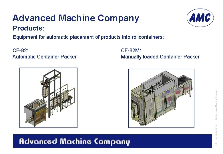 Advanced Machine Company Products: Equipment for automatic placement of products into rollcontainers: © 2001