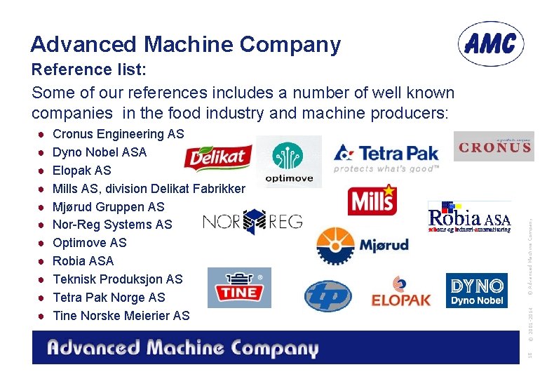 Advanced Machine Company © 2001 -2014 Cronus Engineering AS Dyno Nobel ASA Elopak AS