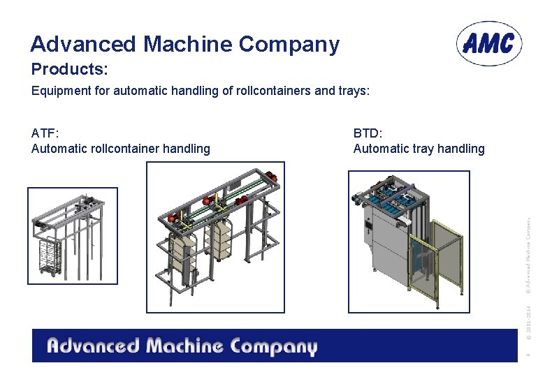 Advanced Machine Company Products: Equipment for automatic handling of rollcontainers and trays: © 2001