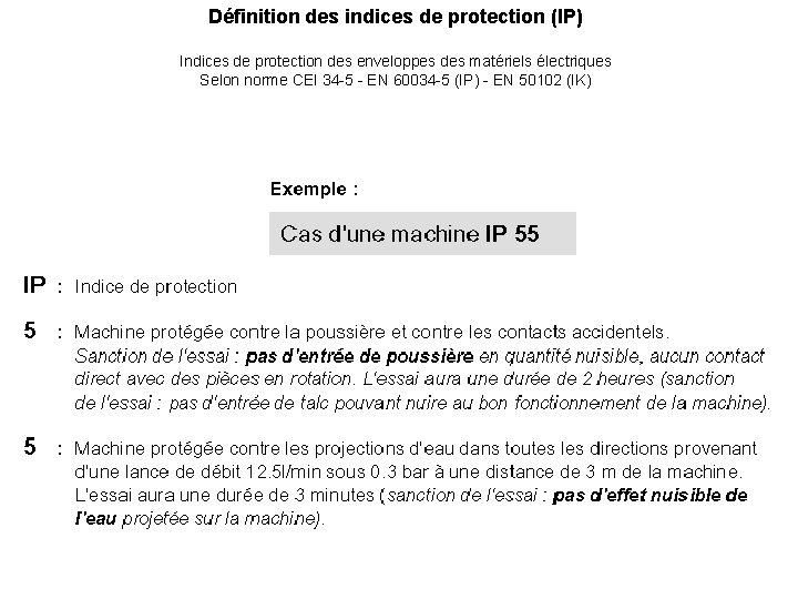 Définition des indices de protection (IP) Indices de protection des enveloppes des matériels électriques