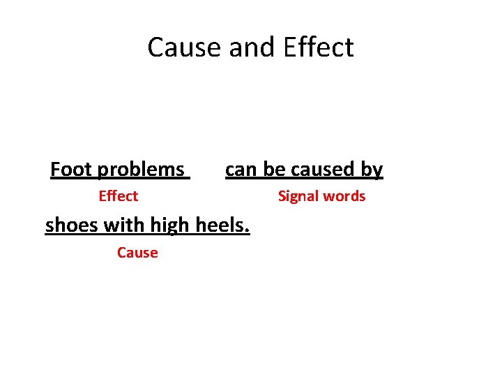 Cause and Effect Foot problems can be caused by Effect shoes with high heels.