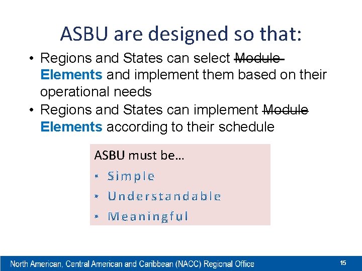 ASBU are designed so that: • Regions and States can select Module Elements and