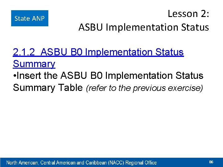 State ANP Lesson 2: ASBU Implementation Status 2. 1. 2 ASBU B 0 Implementation