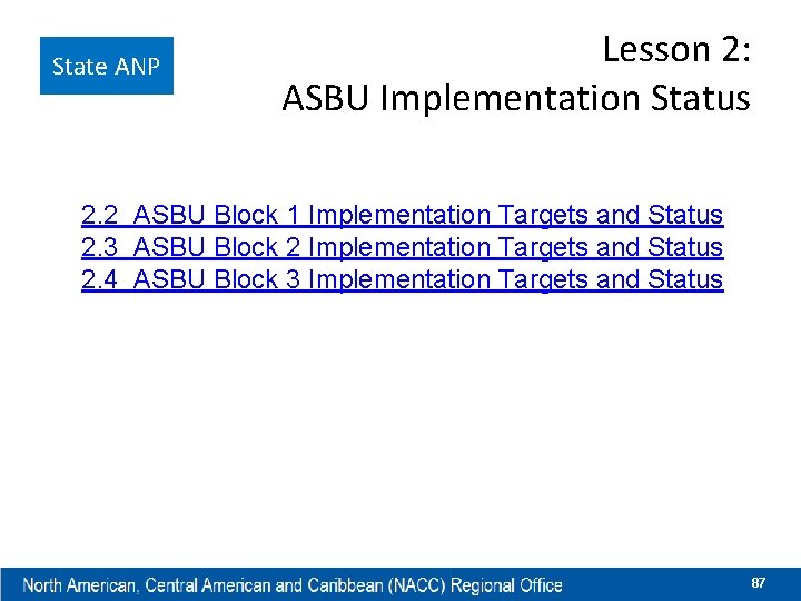 State ANP Lesson 2: ASBU Implementation Status 2. 2 ASBU Block 1 Implementation Targets