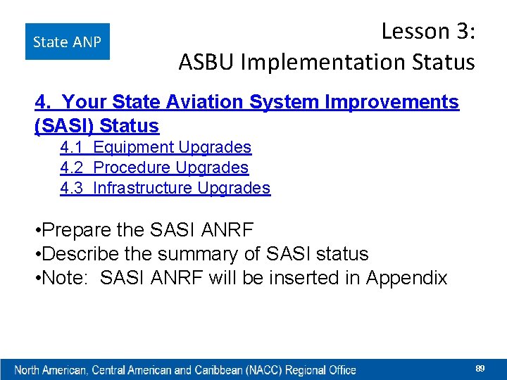 State ANP Lesson 3: ASBU Implementation Status 4. Your State Aviation System Improvements (SASI)