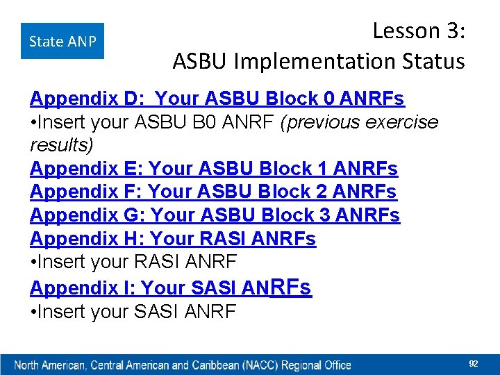 State ANP Lesson 3: ASBU Implementation Status Appendix D: Your ASBU Block 0 ANRFs