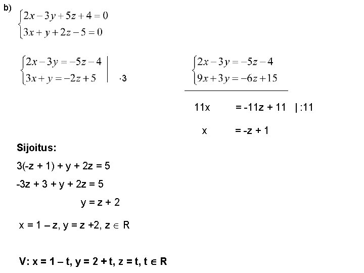 b) 3 11 x x Sijoitus: 3(-z + 1) + y + 2 z