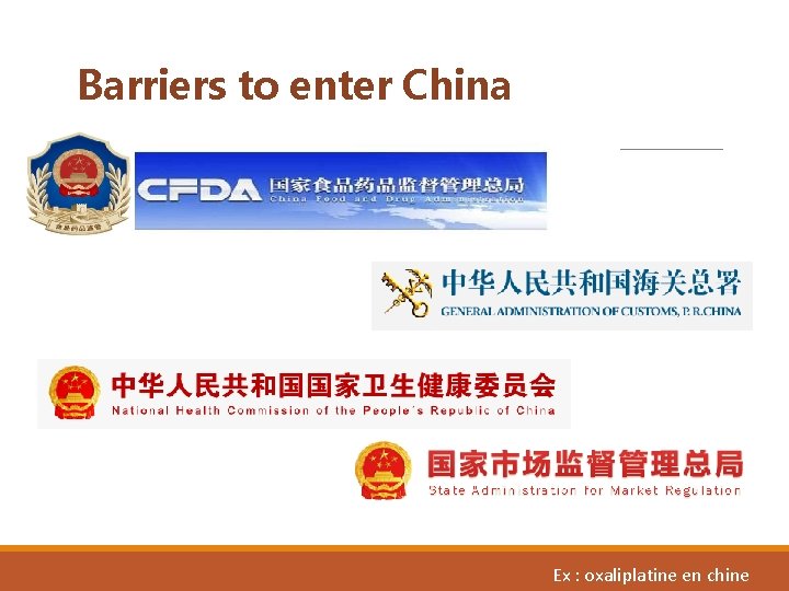 Barriers to enter China Ex : oxaliplatine en chine 