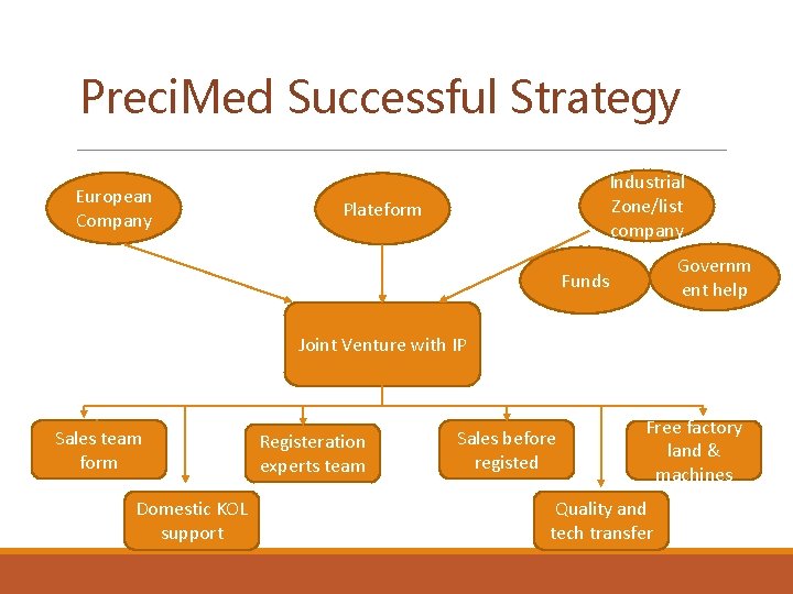 Preci. Med Successful Strategy European Company Industrial Zone/list company Plateform Governm ent help Funds