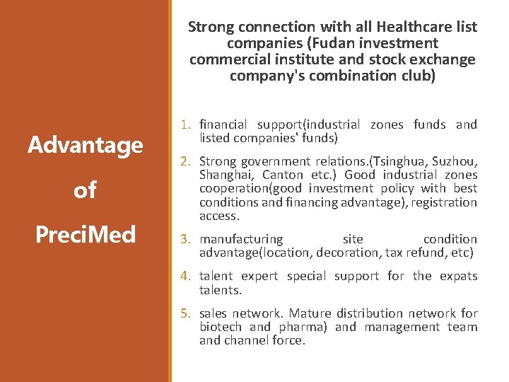  Strong connection with all Healthcare list companies (Fudan investment commercial institute and stock