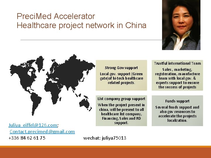 Preci. Med Accelerator Healthcare project network in China Strong Gov support Local gov. support