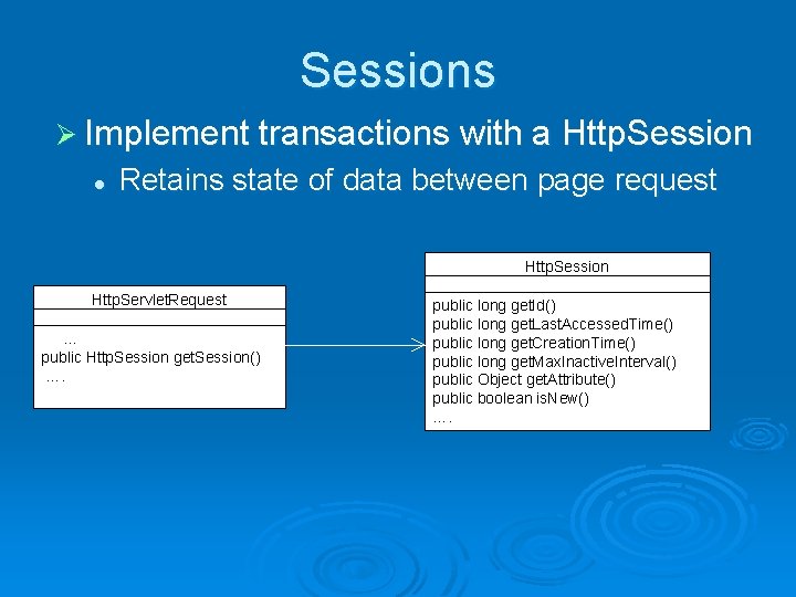 Sessions Ø Implement transactions with a Http. Session l Retains state of data between Sessions Ø Implement transactions with a Http. Session l Retains state of data between